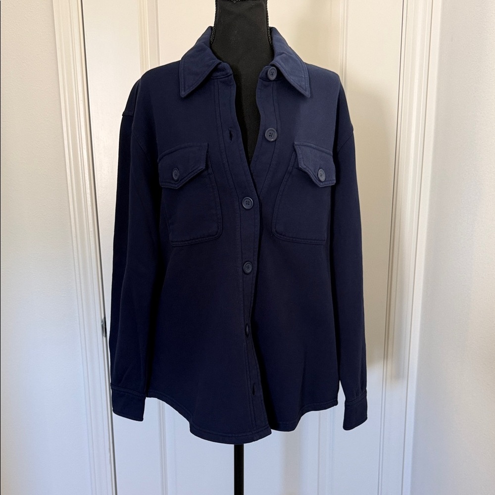 Good American Navy Women's Button-Front Jacket Coat
